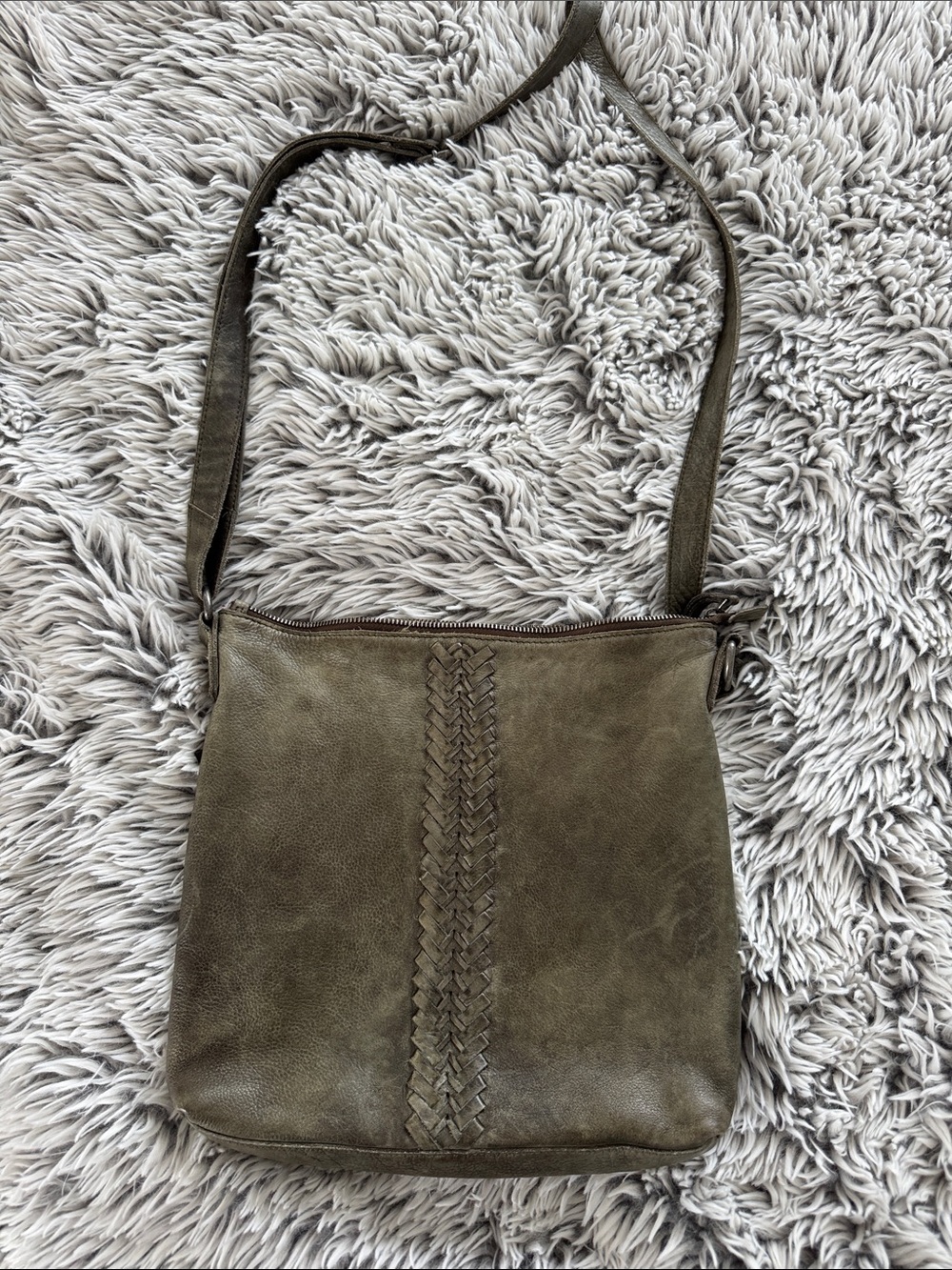 latico Olive Green Braided Leather Crossbody Bag